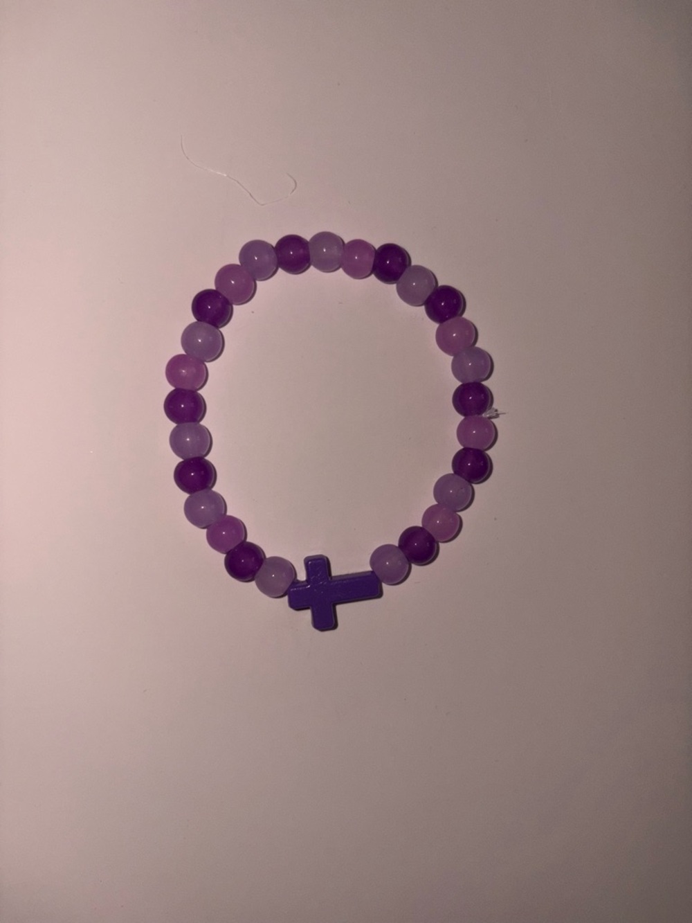 Handmade Purple Beaded Cross Stretch Bracelet